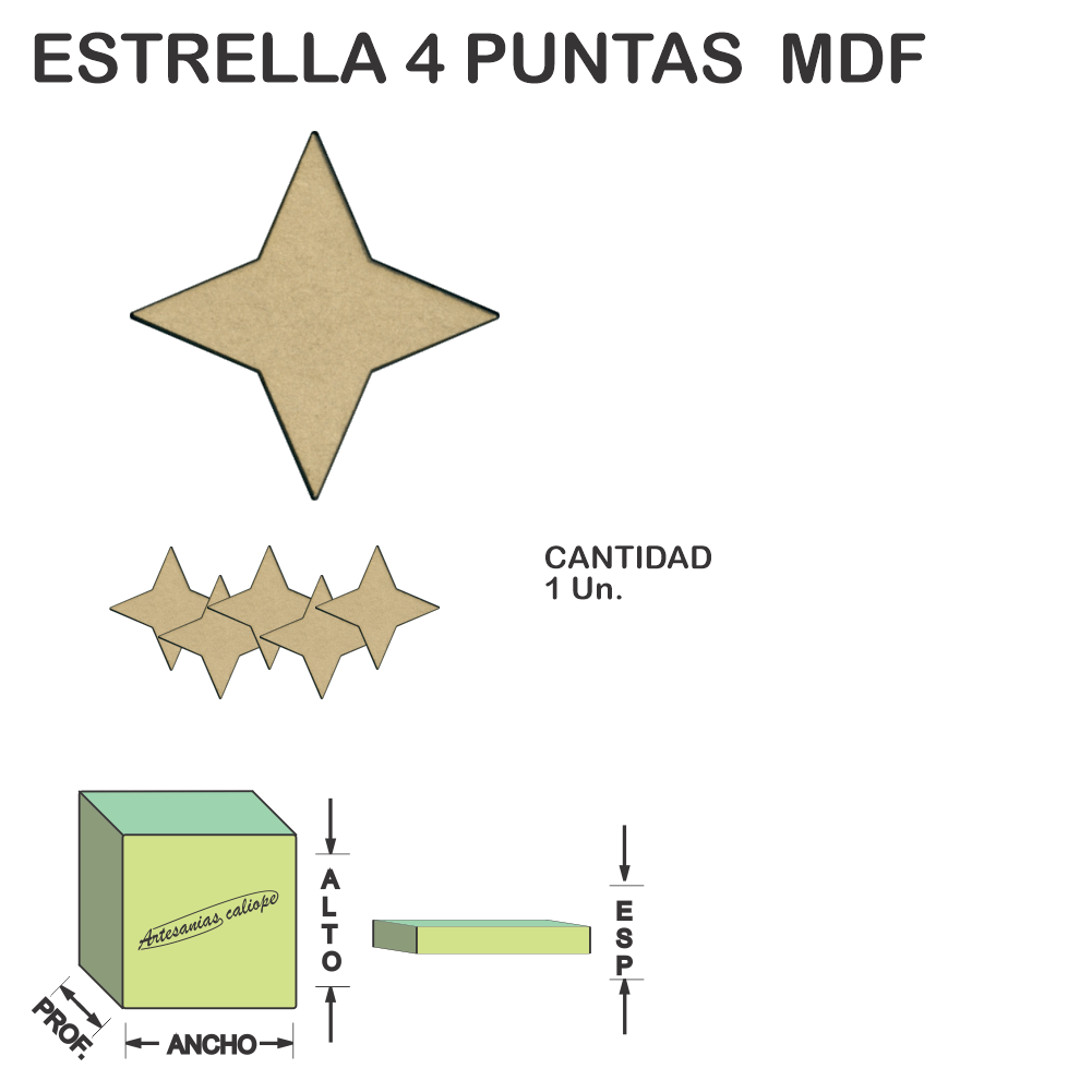 Figura Estrella 4 Puntas Fibrofacil Mdf Laser - 1 un