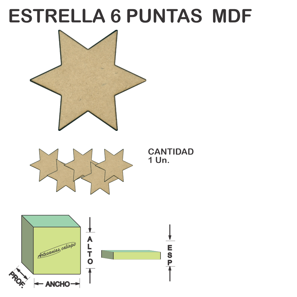 Figura Estrella 6 Puntas Base Fibrofacil Mdf Laser - 1 un