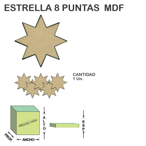 Figura Estrella 8 Puntas Base Fibrofacil Mdf Laser - 1 un